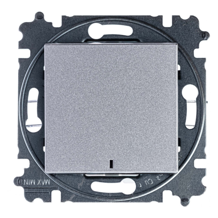 Выключатель одноклавишный ABB LEVIT с подсветкой, серебро // дымчатый черный, 2CHH590646A6070