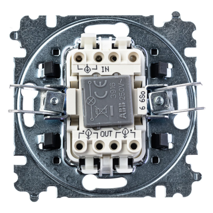 Выключатель одноклавишный ABB LEVIT с подсветкой, серебро // дымчатый черный, 2CHH590646A6070