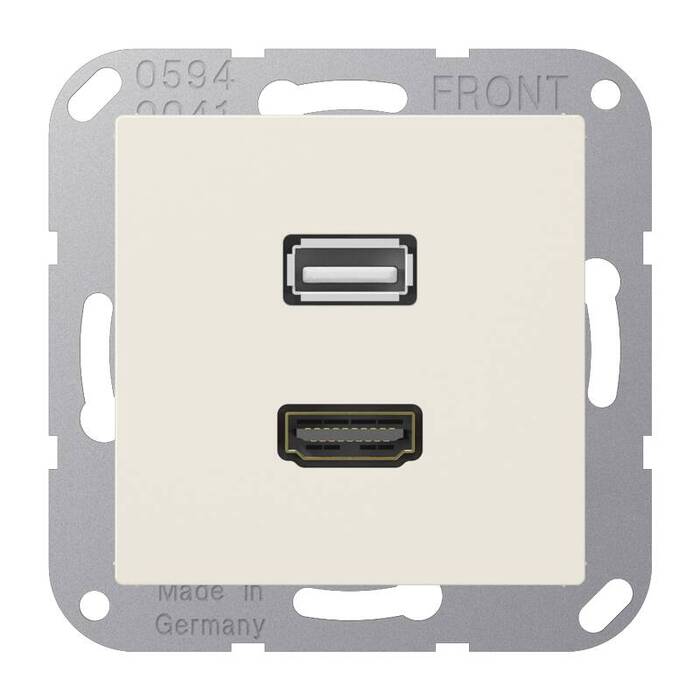 Розетка HDMI+USB Jung А-СЕРИЯ, скрытый монтаж, слоновая кость, MAA1163