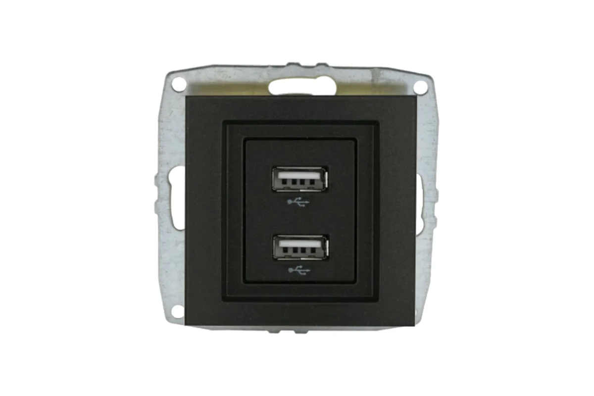 Розетка двойная USB -зарядка механизм Mono Electric Despina/ Larissa графит 500-002005-178