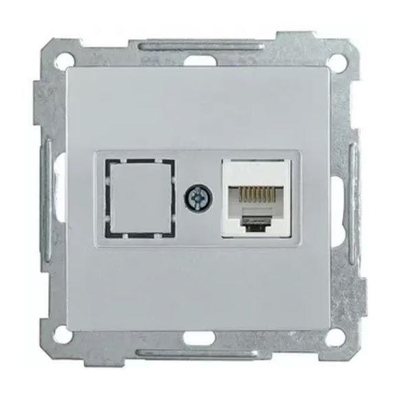 Розетка телефонная механизм Rj45 Cat3 Mono Electric Despina/ Larissa серебро 500-002125-124
