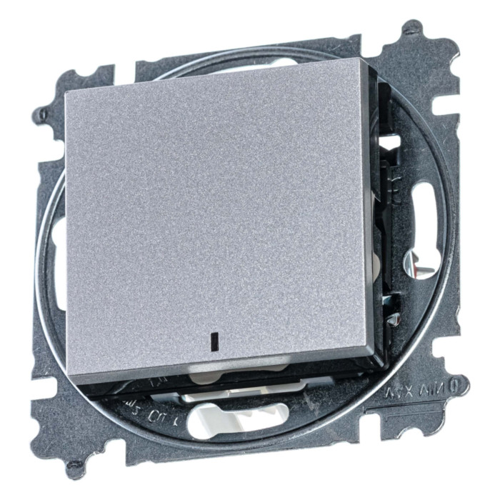 Выключатель одноклавишный ABB LEVIT с подсветкой, серебро // дымчатый черный, 2CHH590646A6070