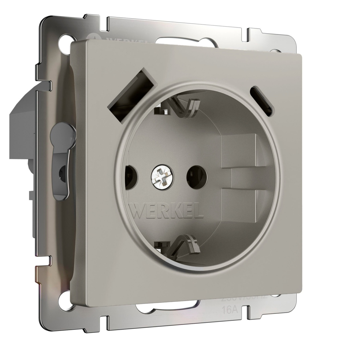 Розетка с заземлением, шторками и USB тип A+C (дымчатый) W1271704