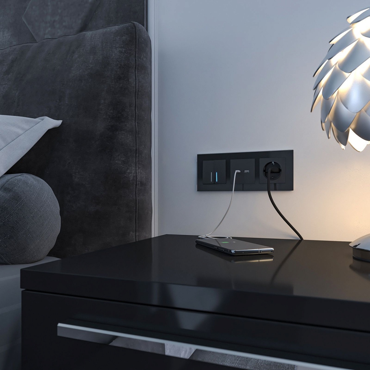 Розетка USB тип A+С (черный матовый) W1171808