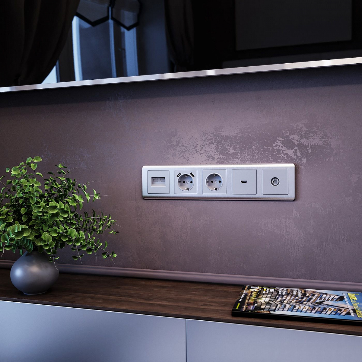 W1171106/ Розетка с заземлением и шторками (серебряный) W1171106