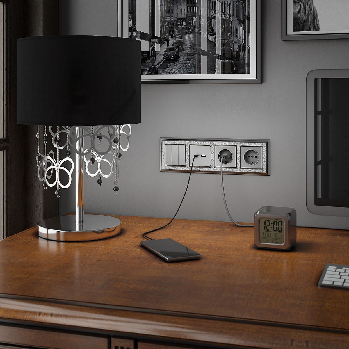 W1171106/ Розетка с заземлением и шторками (серебряный) W1171106