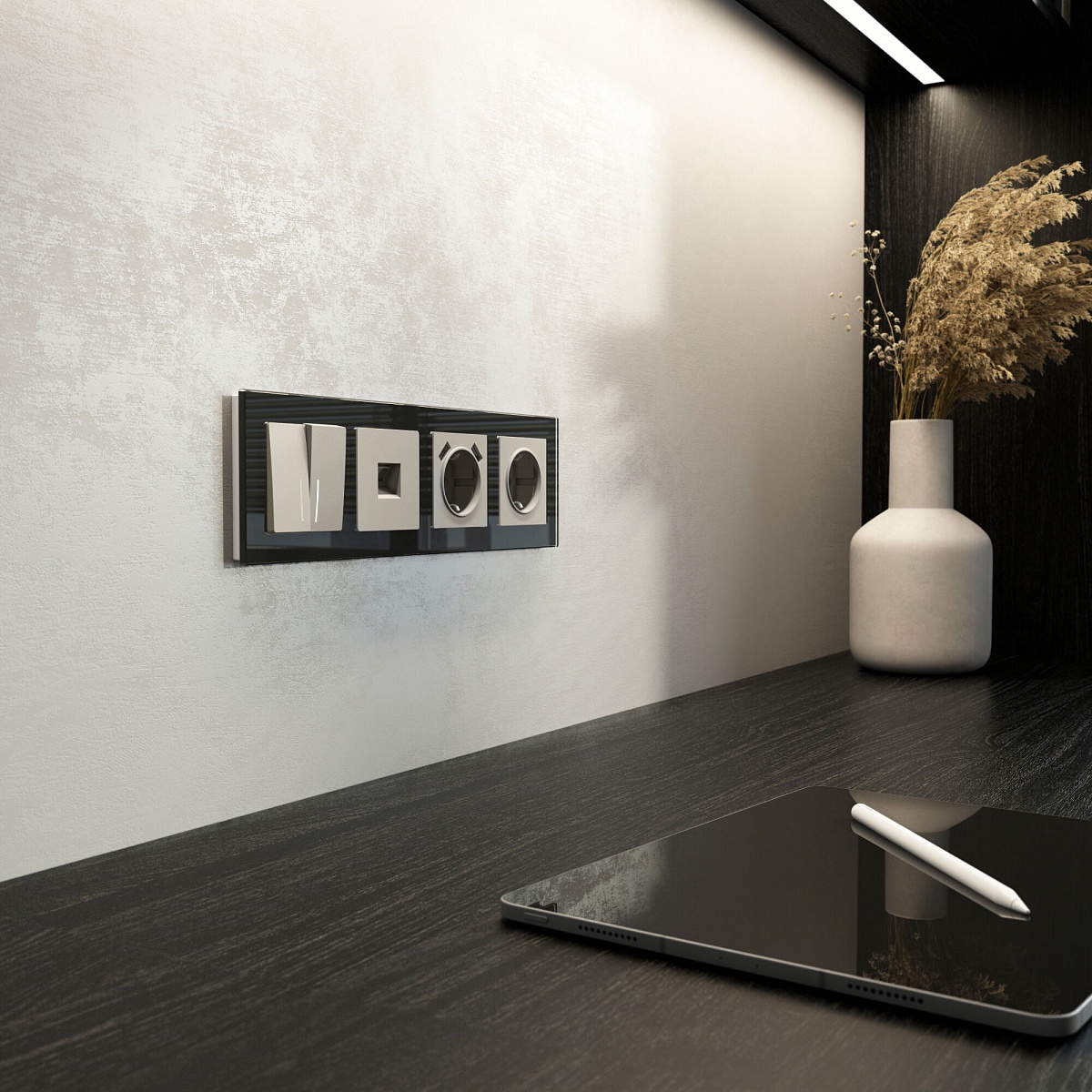 Выключатель двухклавишный с подсветкой (дымчатый) W1220104