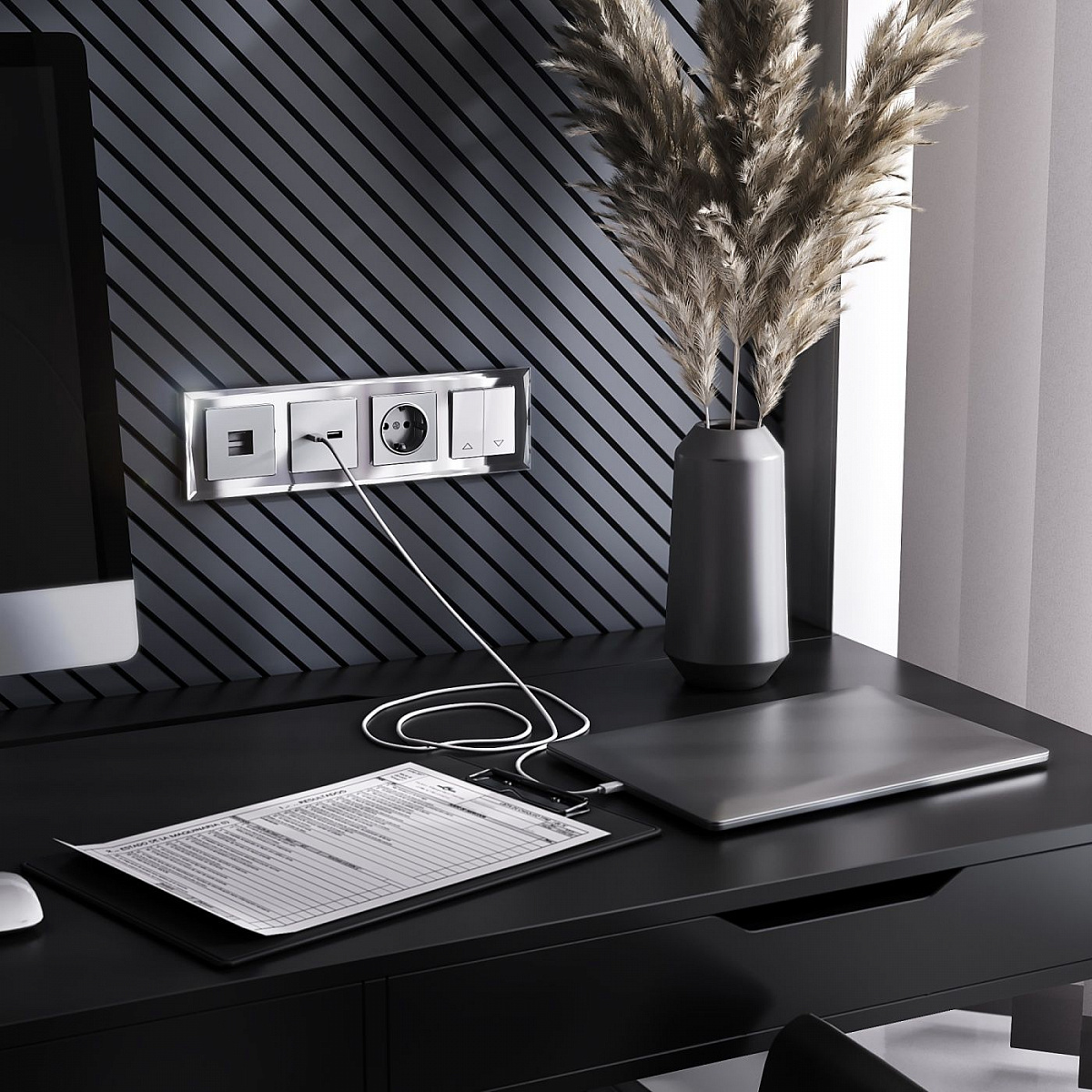 W1171106/ Розетка с заземлением и шторками (серебряный) W1171106