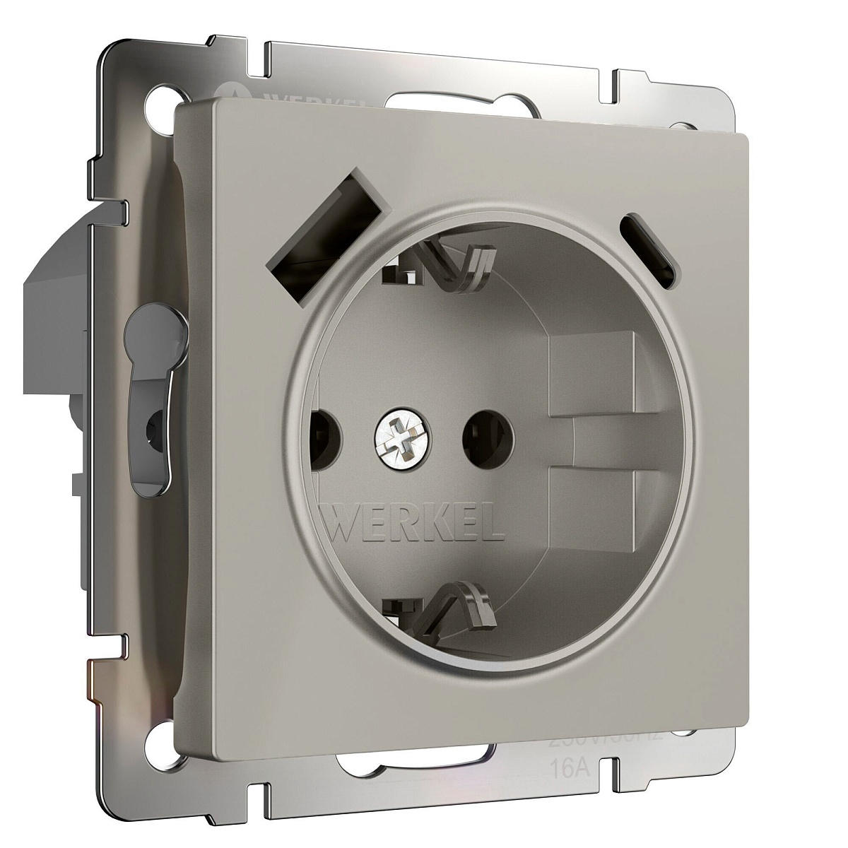 Розетка с заземлением, шторками и USB тип A+C (дымчатый) W1271704