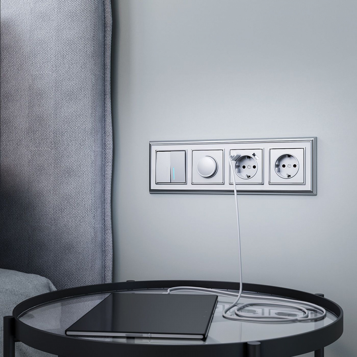 W1171106/ Розетка с заземлением и шторками (серебряный) W1171106